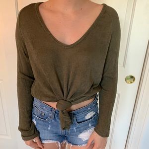 Brandy Melville Green V neck Sweater